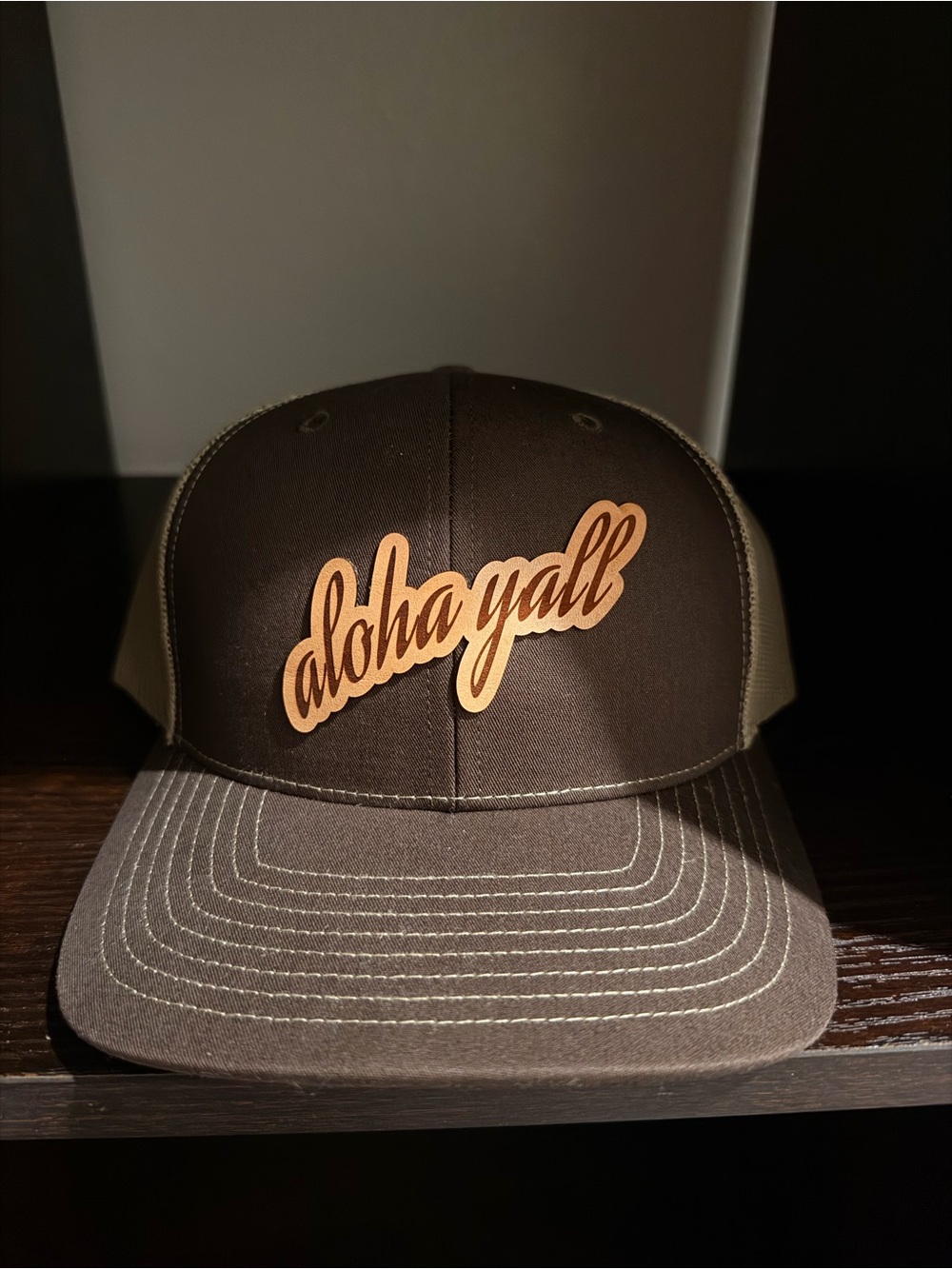 Brown "aloha yall" Trucker Hat